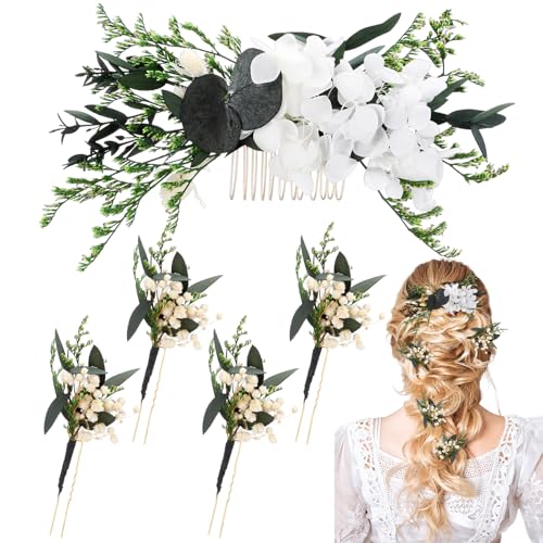Suncalla 5 Pcs Burnt Orange Dried Flower Hair Pins & Comb Set