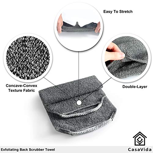 CASAVIDA 2-Pack Gray and Blue Exfoliating Back Scrubber Towels for Shower