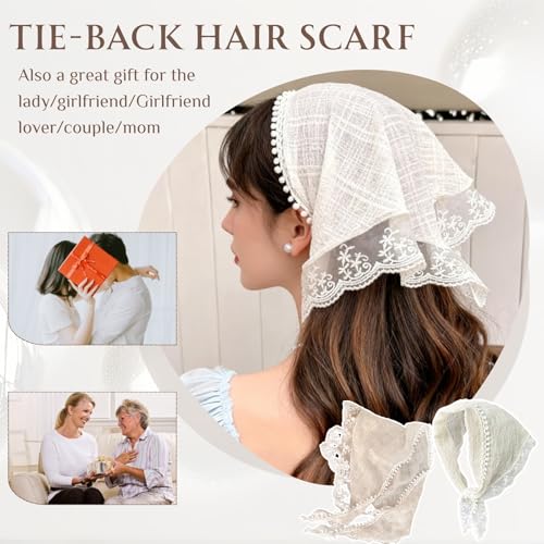 3 Pcs Lace Triangle Headscarf Set - White, Blue & Black Hair Accessories