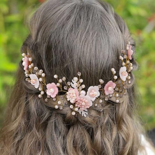 Campsis 2 Piece Pink Floral Flower Girl Headpiece Set