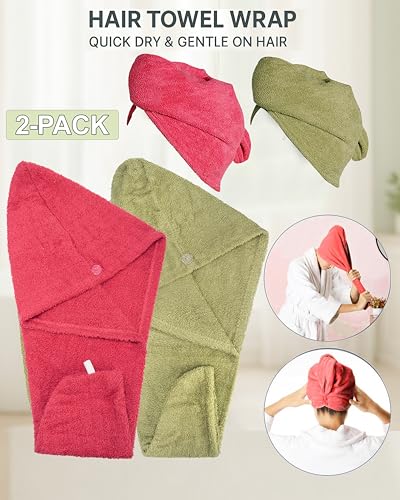Textila 100% Cotton Hair Wrap Towels for Women - Pack of 2