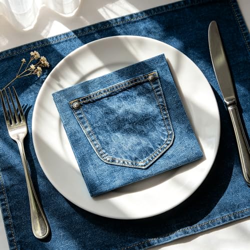 Whaline 50Pcs Blue Jean Cocktail Napkins - Western Party Supplies