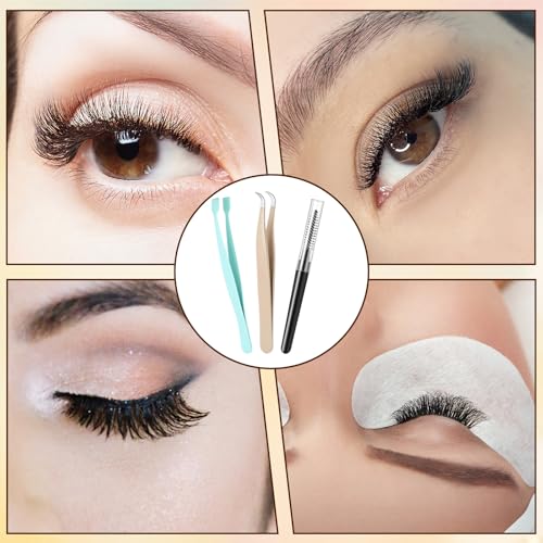 3Pcs Eyelash Extension Tweezers Set - Curved & Flat Tips