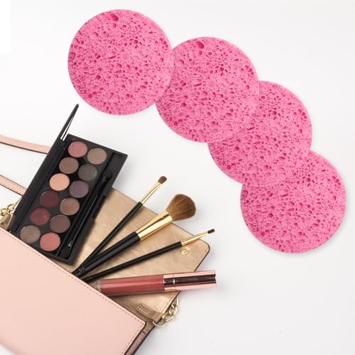 100-Count Pink Round Facial Sponges – 100% Natural Cellulose Makeup Remover & Cleansing Sponges (Spunspon) – 2.36in