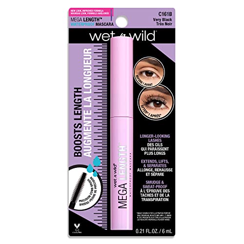 Wet n Wild Mega Length Waterproof Mascara Very Black 0.21 Fl Oz Pack of 2