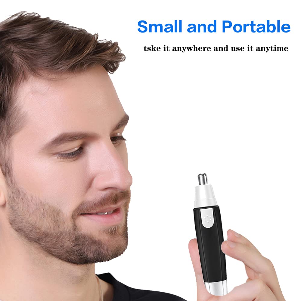 MOVOZIN Nose Hair Trimmer for Men and Women，Professional Painless Clean Nasal， Ear & Facial Hair Electric Trimmer，Battary-Operated Eyebrow Clipper，Dual Edge Blades for Easy Cleansing Black