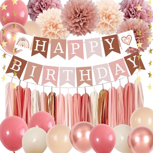 Retro Blush Pink Birthday Decorations Set for Women | Boho Party Essentials