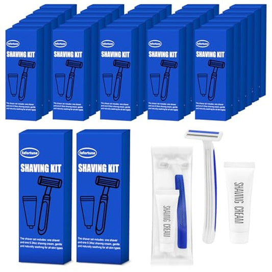 Shave Kit in Bulk Twin Blade Razors with Protective Cap,Disposable Razors in Bulk Shaving Cream for Hotel, Airbnb, Homeless, Shelter, Camping and Travel (30)