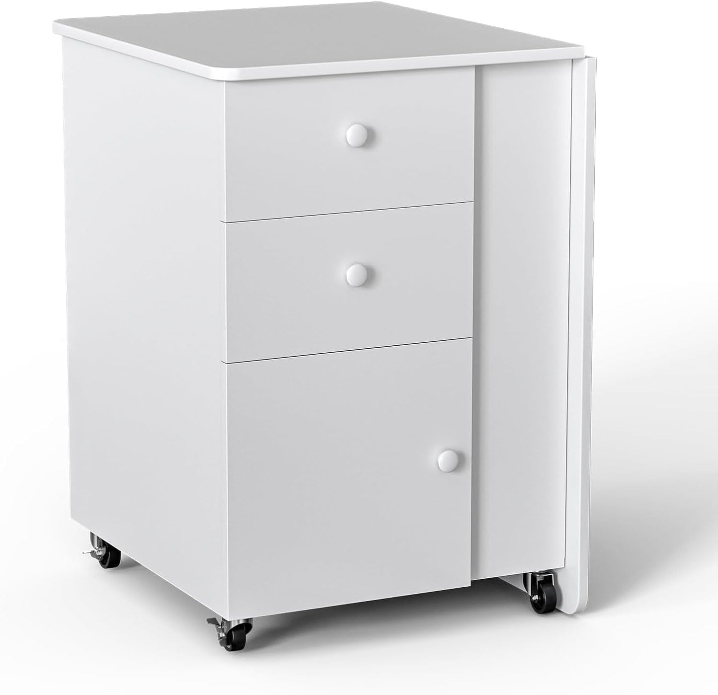 Foldable Manicure Table - Portable Nail Desk with Electric Downdraft Vent | Lockable Wheels & Storage Drawers (White)