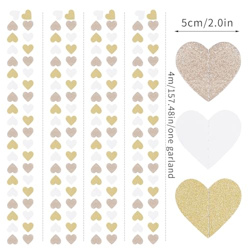 White Gold Champagne Heart Garland - 52ft Bachelorette Party Decor