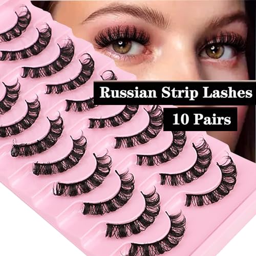 XUKAILAI Russian Strip Eyelashes - 10 Pairs Fluffy 3D Faux Mink Lashes