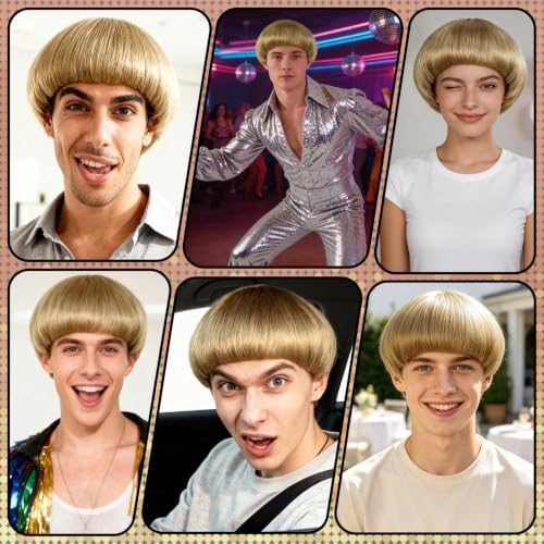 JoneTing Men's Blonde Bowl Cut Wig - Synthetic Mushroom Bob Hairstyle