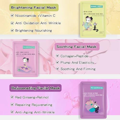 GUOYAOLIFU Hydrating Facial Mask Set - 24 Pack Hyaluronic Acid Sheet Masks