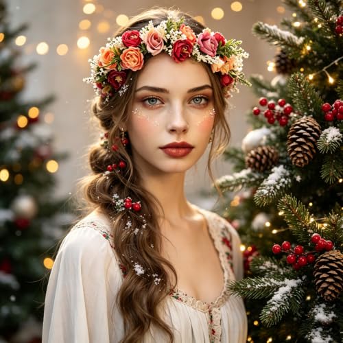 LLinfflr Boho Rose Flower Crown Headband | Adjustable Floral Halo for Weddings & Cosplay