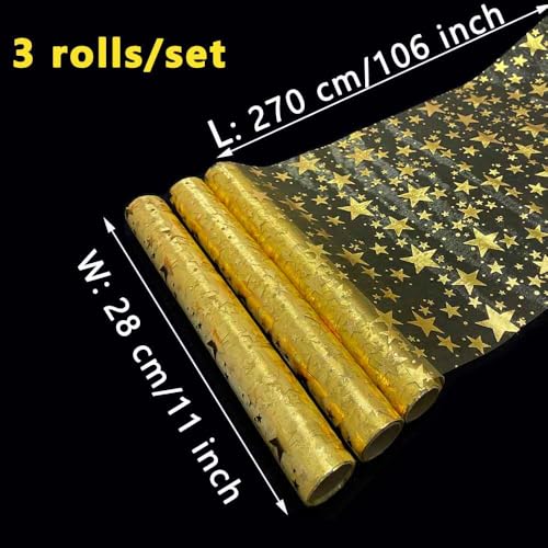 Gold Star Table Runner Set - 3 Rolls, 11" x 106" Polyester Decor