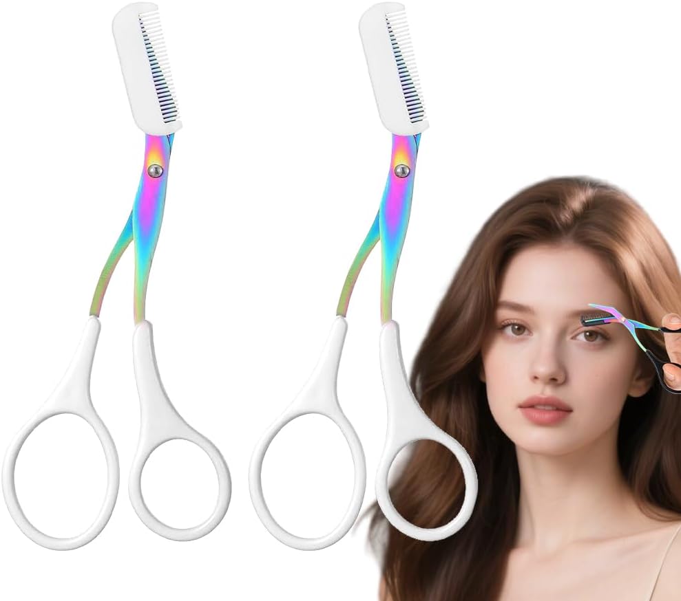 Eyebrow Trimmer Scissors - 2-in-1 Precision Stainless Steel Grooming Tool | Portable Black Eyebrow Cutter for Men & Women