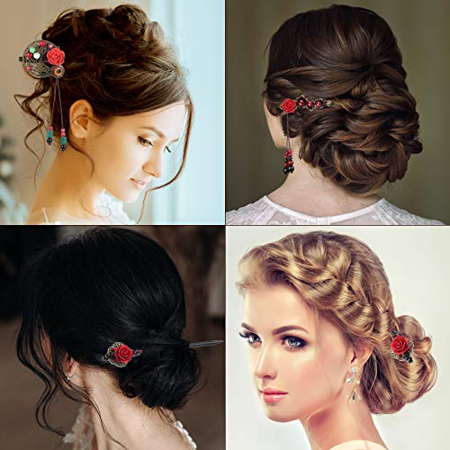 Yaazi 3-Piece Wooden Chinese Hair Sticks for Long Hair Retro Japanese Hair Accessories