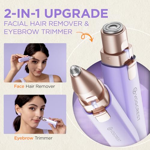 Rechargeable Facial Hair Remover for Women: 2 in 1 Electric Eyebrow and Facial Hair Remover - Suitable for Middle-aged Women¡¯s Eyebrow, Chin, and Cheek Trimming - with Built-in LED Light(Purple)