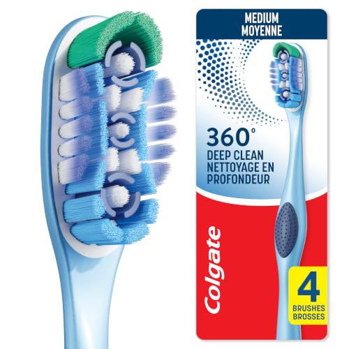 Colgate 360 Deep Clean 4-in-1 Bacteria-Removing Toothbrush Pack of 4 - Medium Bristles