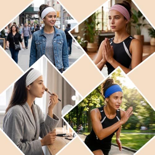 6 Pack Wide Non-Slip Headbands for Women - Gray, Burgundy, Green, Black, Brown, Navy