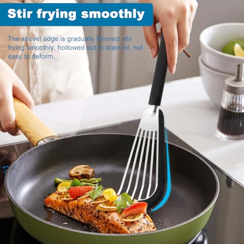Waylenbo Fish Spatula Turner Set of 2 - Silicone Edge & Slotted Design