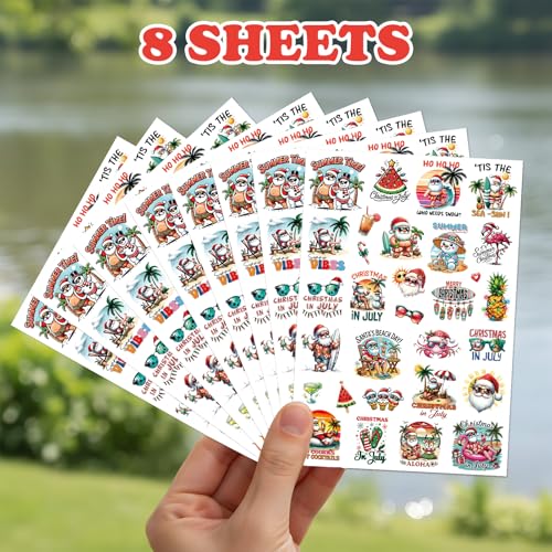INCOK July Christmas Temporary Tattoos - Summer Christmas Beach Party Favors