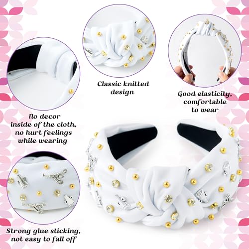 Jeweled Cheerleader Knotted Headband with Rhinestones & Pearls