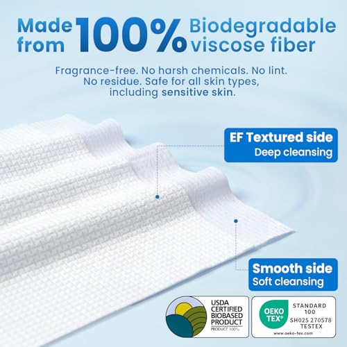 Borje XXL Disposable Face Towels Pack of 50 - Ultra Soft Biodegradable Makeup Remover Wipes for Sensitive Skin