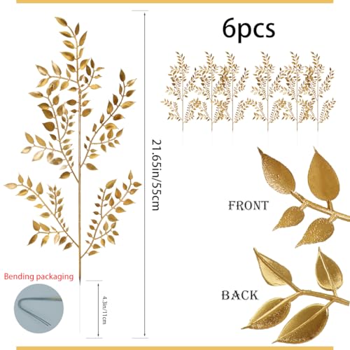 6 Pack Gold Faux Leaves for Christmas Decor & Wedding Bouquets