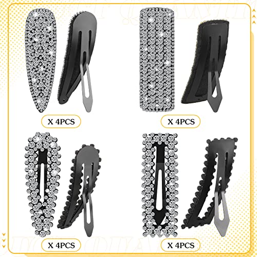 16 Pcs Rhinestone Hair Clips - Silver Snap Barrettes for Women