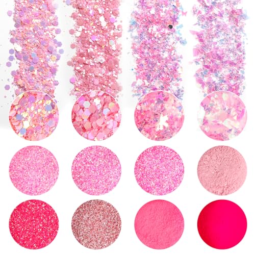 12pcs Pink Nail Glitter Powder Set - Holographic Art Sequins