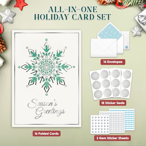 16 Pack Foil & Glitter Holiday Greeting Cards with Envelopes