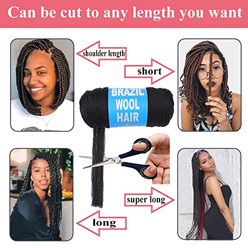 COOKOO 5 Roll 1B# Brazilian Wool Hair for Senegalese Twist Jumbo Braids Faux Locs 70g/Roll
