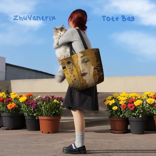 Klimt Painting Tote Bag - Stylish Reusable Grocery Shoulder Bag