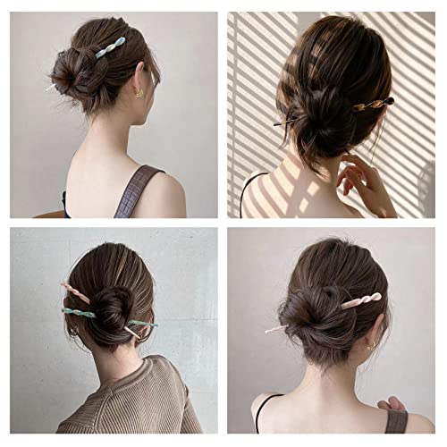 Vibrant Pattern Acetate Hair Sticks Set for Women, Leopard & Tortoise Shell, Long Hair Accessories