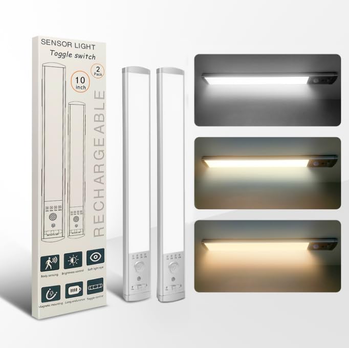 10-Inch Rechargeable Under Cabinet Lighting with Motion Sensor - 2 Pack