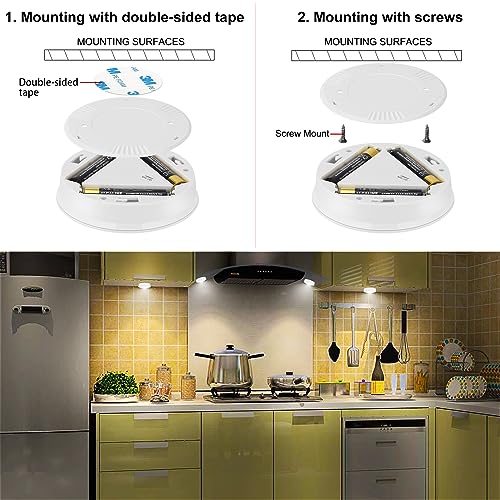 LUXSWAY Ultra-Thin LED Puck Lights, 60 Lumens, 3-Pack - Battery Operated Touch Lights for Cabinets