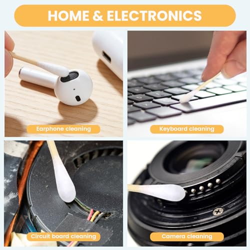 500PCS 6" Cotton Swabs in Storage Box - Long Cotton Swab with Wooden Sticks - Lint Free, Highly Absorbent Single Tipped Applicators for Makeup, Pet Care, Home Cleaning
