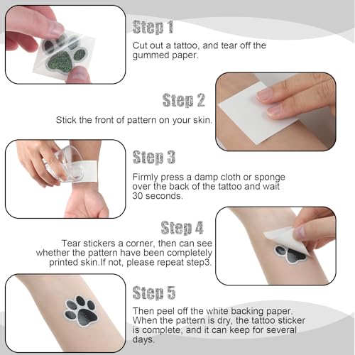 200 Pcs Glitter Paw Print Temporary Tattoos - Black Dog Paw Stickers