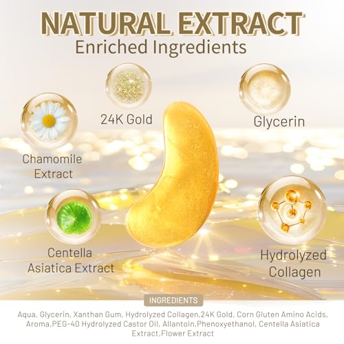 Hicream Gold Under Eye Patches - 30 Pairs Collagen & Hyaluronic Acid Anti-Aging Mask