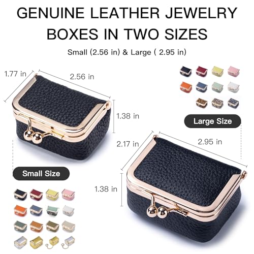 Genuine Leather Mini Travel Jewelry Box - Compact Organizer for Rings, Earrings & Necklaces (Pink)
