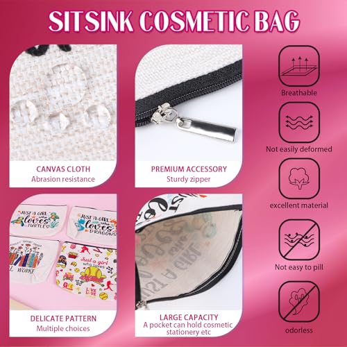 Sitsink Softball Makeup Bag - Girl Who Loves Softball Sports Gift, Waterproof Canvas Zipper Pouch