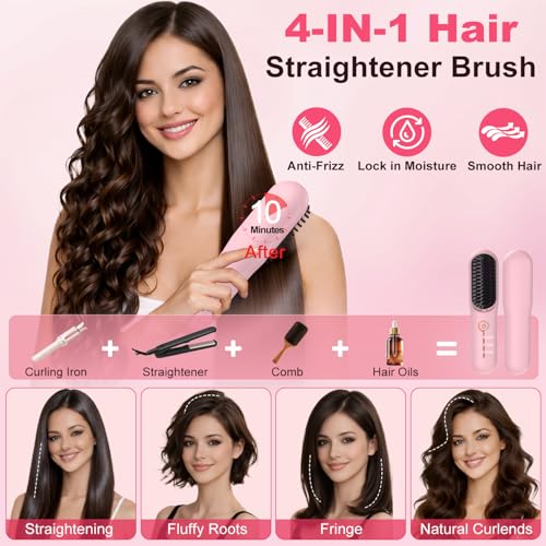 ZDXBO Cordless Hair Straightener Brush, Rechargeable Ionic Styling Comb