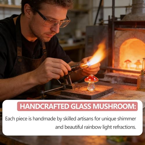 Handcrafted Miniature Glass Mushroom Figurines Set - 5pcs