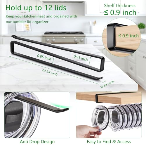 4-Pack Tumbler Lid Organizer Rack - Carbon Steel, Slide-On Design