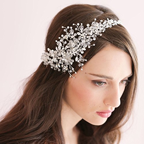Kercisbeauty Handmade Silver Rhinestone Bridal Hair Vine Headpiece