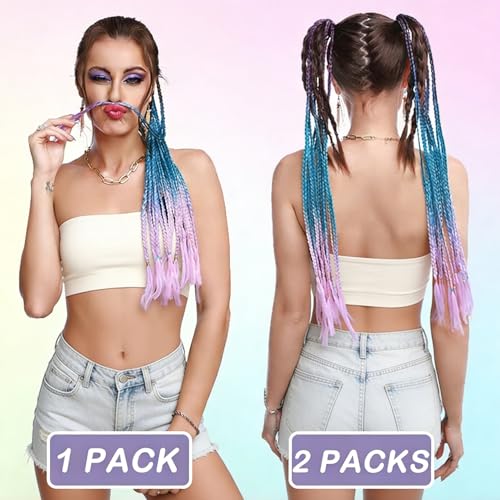 24-Inch Braided Ponytail Extensions - Synthetic Box Braid Hair Ties (2 Pack)
