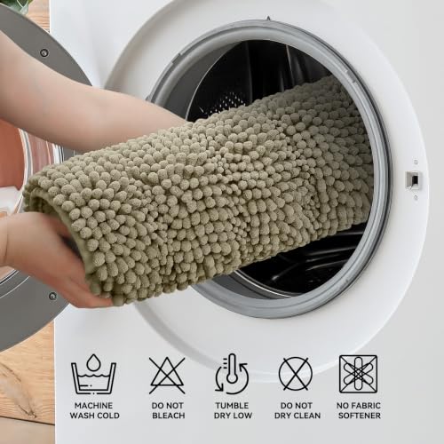 Bcoimo Chenille Bath Rug Mat 24x17 - Soft, Non-Slip & Absorbent