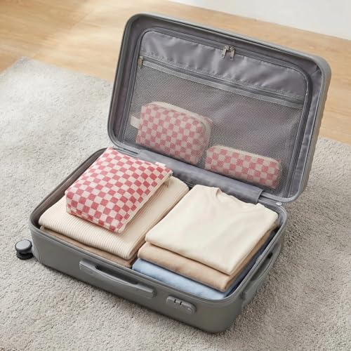 Beayuva 3-Piece Canvas Makeup & Toiletry Bag Set - Blue Pinstripes, Travel Organizer