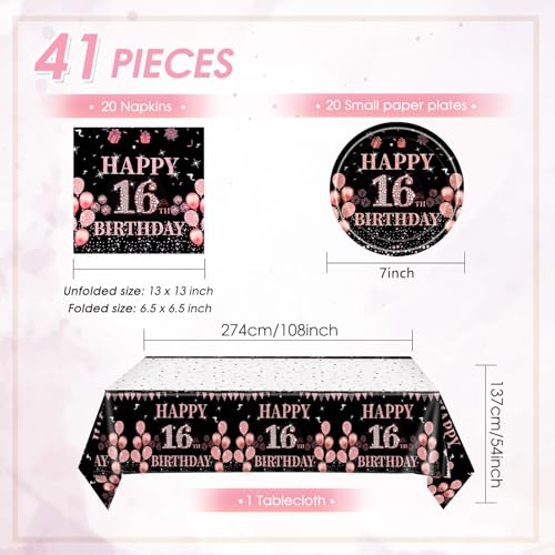 Rose Gold Sweet 16th Birthday Party Tableware Set for 20 Guests